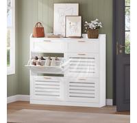 Armario para Zapatos, Zapatero con 4 Solapas, Zapatero Estrecho con 2 Cajones, Separador Ajustable, para 16-24 Pares de Zapatos, Pasillo, Portales, 24 x 100 x 103 cm, Blanco puerta de láminas