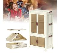 Armario plegable para bebé con puertas, ruedas y barra para colgar, portátil, apilable y fácil de montar para la organización de la habitación de los niños