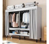 Armario plegable portátil, armario de metal con tapa, percheros independientes para colgar ropa y abrigos