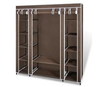 Armario Plegable Portátil con Compartimentos y Varillas, Protege Ropa y Zapatos para Sótano, Dormitorio, Camping, Fabricado en Tela No Tejida y Barras de Hierro, Fácil Montaje (Marrón)