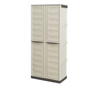Armario porta escobas de plástico en polipropileno, color marfil y taupe, 70 x 39 x 165 cm 165 cm