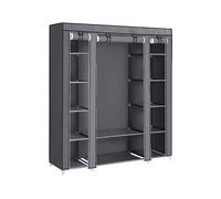 SONGMICS Armario de Tela 12 con Barra y estantes, Armario Estable para Dormitorio, vestidor, 150 x 45 x 175 cm, Gris LSF03G