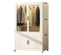 Armario portátil de plástico para colgar ropa, cubos de almacenamiento plegables con puertas y ruedas, organizador transparente para dormitorio y sala de estar