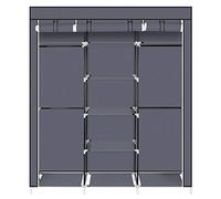 Armario portátil de tela no tejida gris con 5 capas y 9 compartimentos, con cremallera, cubierta antipolvo para colgar ropa móvil, para habitaciones pequeñas y armarios