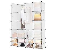 Armario portátil modular de 24 cubos con 16 cubos de almacenamiento, 8 zapateros y 2 rieles para colgar, solución de almacenamiento versátil para ropa, zapatos y juguetes