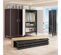 Armario portátil plegable resistente de 1500 libras, perchero de metal con puertas magnéticas, colgador rodante para almacenamiento en el hogar y dormitorio (marrón, 49.2 pulgadas)