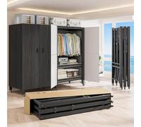 Armario portátil plegable resistente de 1500 libras, perchero de metal de 66 pulgadas con puertas magnéticas, ideal para almacenamiento en el hogar y dormitorio, elegante diseño negro