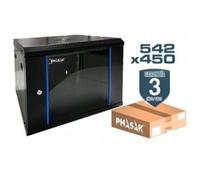 Armario rack mural Phasak PHO 2212D 19" 12U panel trasero extraíble cristal templado negro