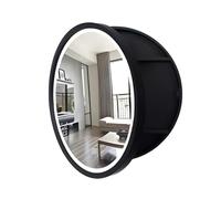 Armario redondo con espejo de baño con estante, solución de almacenamiento montada en la pared, elegante acabado negro, 70 x 70 x 13 cm, perfecto para decorar el espacio de tu baño