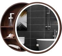 Armario redondo de espejo de baño con luz montado en la pared, espejo de tocador de madera con almacenamiento iluminado para dormitorio y baño, diseño elegante y funcional
