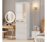 Armario Ropero con Espejo, 3 Estantes y 3 Cajones Armario Dormitorio Ropero Armario Multiusos Armario 1 Puerta Armario Auxiliar Blanco Armario Habitación para Dormitorio, Habitación Infantil, Pasillo