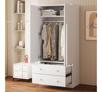Armario Ropero De Madera Con Diseño De Doble Puerta, Mueble De Almacenaje Con Cajones Y Estantes, Armario Organizador Para Dormitorio Y Vestidor, Color Blanco, 70x40x170 cm