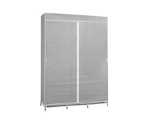 Armario Ropero de Tela Triple con Cortinas Correderas Blanco/Gris 118x45x169cm 7house