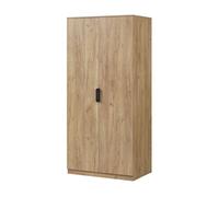 [en.casa] Armario Dormitorio Eiselfing Armario Ropero Clóset con 2 Puertas 1 Perchero 1 Compartimento Inferior para Dormitorio Vestidor MDF 176 x 80 x 52 cm - Efecto Roble