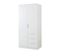 Armario ropero eiselfing (2 puertas 1 perchero 4 compartimentos 3 cajones) mdf 176 x 80 x 52 cm - blanco [en.casa]
