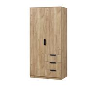 [en.casa] Armario Dormitorio Eiselfing Armario Ropero Clóset con 2 Puertas 1 Perchero 4 Compartimentos 3 Cajones para Dormitorio Vestidor MDF 176 x 80 x 52 cm - Efecto Roble
