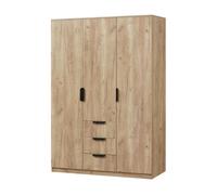 [en.casa] Armario Dormitorio Eiselfing Armario Ropero Clóset con 3 Puertas 2 Percheros 4 Compartimentos 3 Cajones para Dormitorio Vestidor MDF 176 x 120 x 52 cm - Efecto Roble