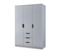 Armario ropero eiselfing (3 puertas 2 percheros 4 compartimentos 3 cajones) mdf 176 x 120 x 52 cm - gris [en.casa]