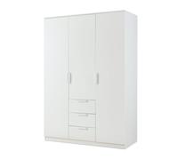 [en.casa] Armario Dormitorio Eiselfing Armario Ropero Clóset con 3 Puertas 2 Percheros 4 Compartimentos 3 Cajones para Dormitorio Vestidor MDF 176 x 120 x 52 cm - Blanco