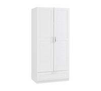 [en.casa] Armario Ropero Finning para Vestidor Dormitorio Guardarropa Armario de Dormitorio con 2 Puertas 1 Perchero 4 Compartimentos 1 Cajón 176 x 80 x 52 cm - Blanco