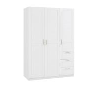 [en.casa] Armario Ropero Finning para Vestidor Dormitorio Guardarropa Armario de Dormitorio 3 Puertas 1 Barra 4 Compartimentos Inferiores 3 Cajones 176 x 120 x 52 cm - Blanco