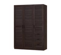 [en.casa] Armario Ropero Finning para Vestidor Dormitorio Guardarropa Armario de Dormitorio 3 Puertas 1 Barra 4 Compartimentos Inferiores 3 Cajones 176 x 120 x 52 cm - Efecto Nogal Oscuro