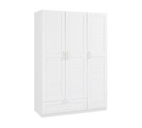 [en.casa] Armario Ropero Finning para Vestidor Dormitorio Guardarropa Armario de Dormitorio con 3 Puertas 2 Barras 7 Compartimentos 1 Cajón 176 x 120 x 52 cm - Blanco