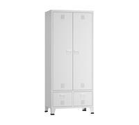 [en.casa] Armario Ropero Hankasalmi Armario Dormitorio Guardaropa 2 Puertas con Ranuras de Ventilación Perchero 4 Compartimentos Estantes Regulables 2 Cajones Acero Acero 180 x 90 x 40 cm - Blanco