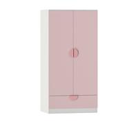 [en.casa] Armario Ropero Infantil Sandnes con Cajón y Barra para Colgar Armario Infantil para Ropa Accesorios 2 Puertas con Tiradores 123 x 60 x 40 cm - Blanco/Rosa