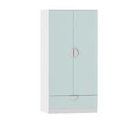[en.casa] Armario Ropero Infantil Sandnes con Cajón y Barra para Colgar Armario Infantil para Ropa Accesorios 2 Puertas con Tiradores 123 x 60 x 40 cm - Blanco/Verde Menta