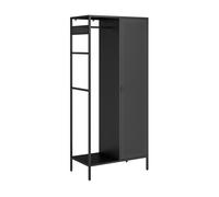 [en.casa] Armario Ropero Puumala con 1 Barra 4 Compartimentos 1 Estante Inferior 2 Colgadores Laterales Perchero Burro con Puerta Armario Abierto Dormitorio Recibidor Metal 180x80x45 cm - Negro