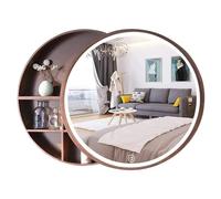 Armario rústico redondo de madera con espejo de baño con almacenamiento, unidad de ahorro de espacio para decoración del hogar
