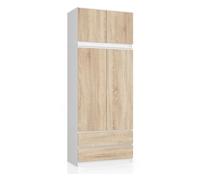Armario s90 con extensión con 2 puertas y 2 cajones blanco, roble sonoma