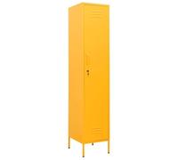 Armario Taquilla de Acero Amarillo Mostaza 35x46x180 cm | Acero durable, facil limpieza, 4 estantes ajustables, cerraduras, niveladores altura, uso interior