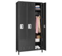 Armario Taquilla Metálica de 3 Puertas, Taquilla de Acero con Cerradura, Armario de Almacenaje para Oficina, Gimnasio, Escuela, Garaje, Negro