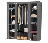 Armario Tela Plegable- Guardar Ropa Organizador de Textil Tela Portátil con Cremallera y Barra de Armario per Colgar - Closet Estanteria Exterior(Gris, 172 * 134 * 43cm)