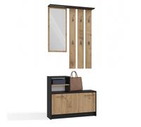 CDF Perchero Vera Antracita Roble Artisan | Perchero Pared Espejo Grande 6 Perchas Zapatero Armario Recibidor Pasillo | Juego Muebles Entrada Estantería Moderno Salvaspacio 85 x 24 x 180 cm Compacto