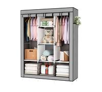 Armario Vestidor de Tela Home 170x127x45 cm, Organizador de Ropa con Cremallera, Bolsillos , , 6 Huecos, 2 Roperos, Estructura de Acero, Fácil Montaje y Gran Capacidad