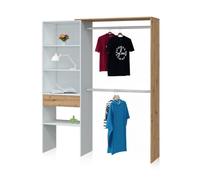 Armario vestidor funcional de gran capacidad en blanco soft y roble nodi 158x187 cm ezra blanco soft - roble nodi 158 x 187 x 40 cm