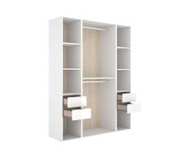 Armario vestidor suit 4 cajones con 2 barras y compartimentos blanco/natural 205x159x45 cm
