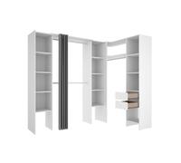 DEKIT GRUPO RIMOBEL SUIT - Conjunto de Vestidor rinconero con dos columnas, zona de barras y cortina - Blanco - 205 x 184-234 x 141 cm