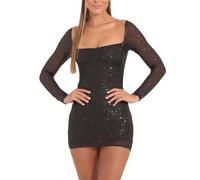 Armario Vestidos Largos de Mujer de Manga Larga con Escote, Mini Vestido Brillante con Brillo, Elegante Vestido de Cóctel Fiesta de Novia Vestido de los años 70, Negro , S