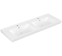 Gabinete Villeroy & Boch lavabo doble Subway 1300x470mm, con rebosadero, 2 agujeros para grifos, 7175D0R1, Color: Cerámica Blanca