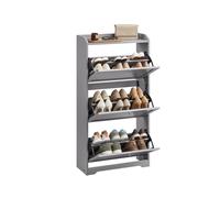 VASAGLE Armario Zapatero con 3 Solapas, Zapatero, Estante para Zapatos, Panel Superior, Divisor Ajustable, para hasta 12-20 Pares de Zapatos, Pasillo, 24 x 60 x 121,2 cm, Gris tórtola LBC036GD01