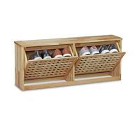 Relaxdays Zapatero Puertas abatibles, Madera de Nogal, 38 x 94 x 20 cm, hasta 4 Pares de Zapatos, para Pasillo, Natural