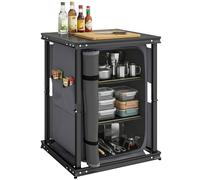 Armarios de camping Outsunny, mesa de cocina plegable y portátil para camping con 3 niveles de almacenamiento, bolsillos laterales y patas ajustables, mueble de cocina para picnic, barbacoa y