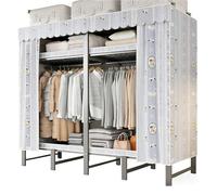 Armarios Plegable Sin Instalación,Ropero De Tela Con Marco De Acero Duradero Simple,Estante De Almacenamiento For Dormitorio,Grande Perchero Organizador A Prueba De Polvo Estudio(Gray,170cm/67in)