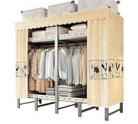 Armarios Plegable Sin Instalación,Ropero De Tela Con Marco De Acero Duradero Simple,Estante De Almacenamiento For Dormitorio,Grande Perchero Organizador A Prueba De Polvo Estudio(Beige,170cm/67in)