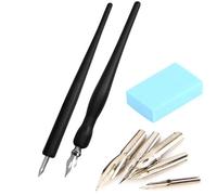 Armastuse Juego de pluma para cómics de caligrafía,juego de manga de dibujos animados con soporte para bolígrafos,2 soportes para plumas, 5 plumas, 1 goma de borrar