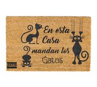 Armiprint Felpudo “En Esta Casa Manda el Gato/la Gata/los Gatos” · Hecho en España · Coco Natural 70×40 · Diseño Minimalista en Negro · Base Antideslizante (En Esta Casa Mandan Los Gatos)